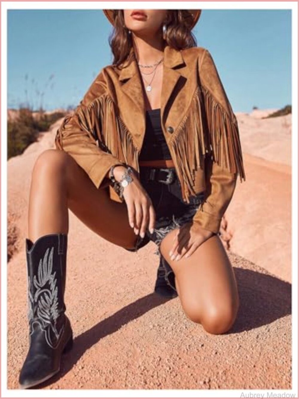 Faux Suede Fringe Open Front Long Sleeve Cardigan Jacket Western Country - Picture 4 of 5